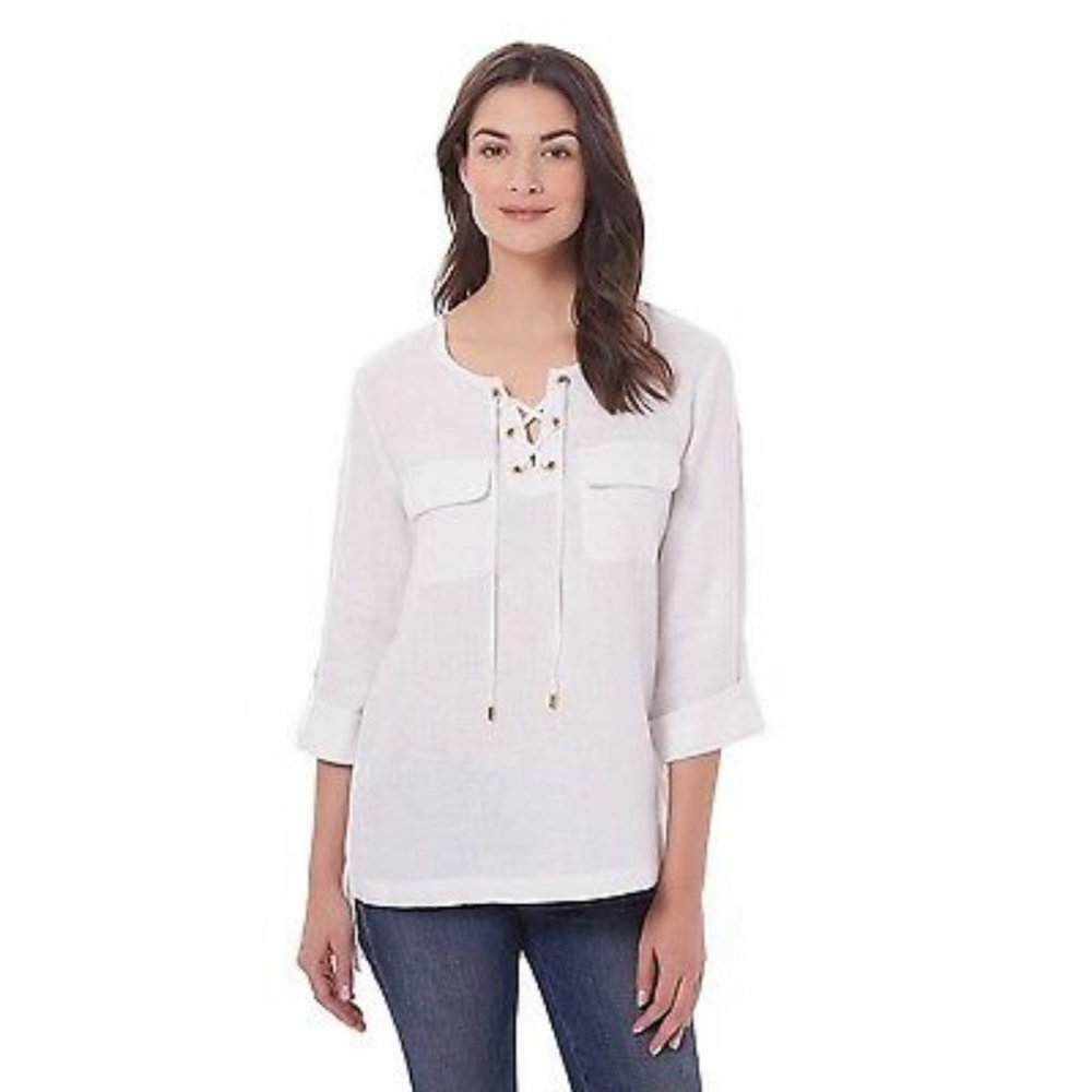 NEW Ellen Tracy Soft Pink Linen Blouse Top XXL